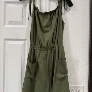 Olive Green Tie-Shoulder Pocket Dress